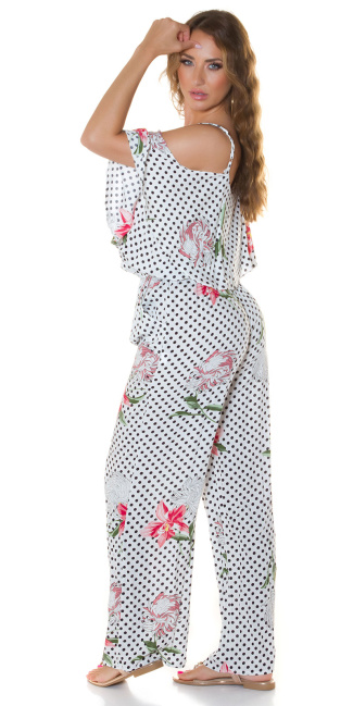 Treny Off-Shoulder Jumpsuit with Print White